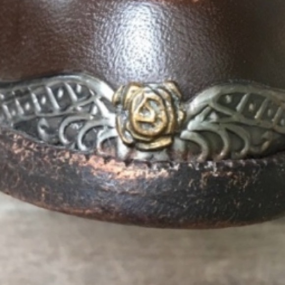 ZODIAC Boots Vintage Moto Brown Leather Silver Gold Floral Feather Size 7.5 - Picture 10 of 11